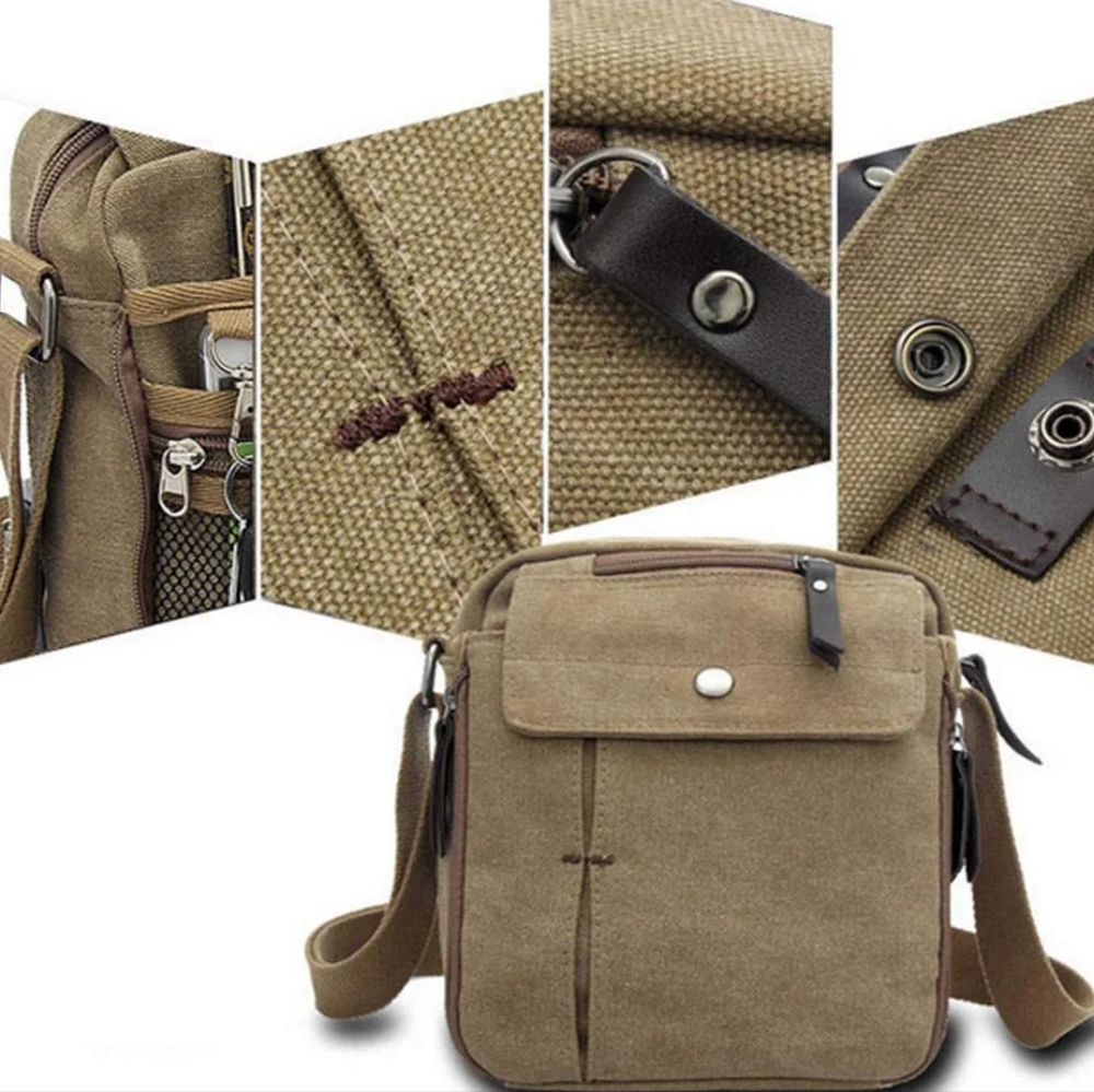 Khaki canvas shoulder bag - Picture 6 of 7